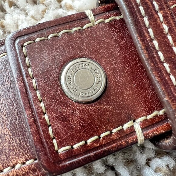 Vintage Coach Distressed Brown Leather Contrast Stitching Mens Belt 42" - Picture 5 of 15